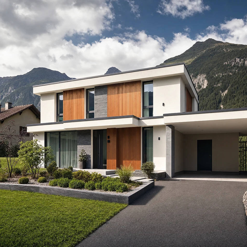 Stadtvilla mit Carport — Urbane Eleganz auf Flachdach-Niveau.